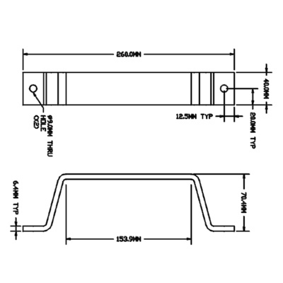32-154-1 MODULAR SOLUTIONS FORKLIFT BRACKET 260MM L X 40MM W X 71MM H, STANDARD HARDWARE INCLUDED